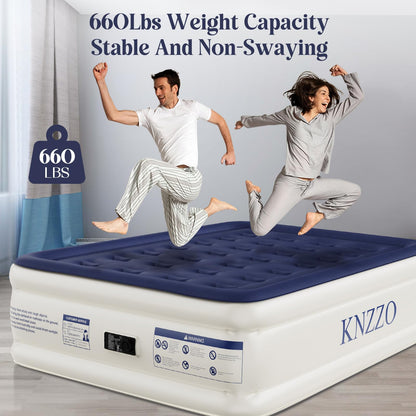 KNZZO Air Mattress Full with Built-in Pump, Blow Up Mattress with Soft Flocked Top, Leakproof Inflatable Mattress, Foldable Waterproof Air Bed for Home, Guests, Camping, with Storage Bag