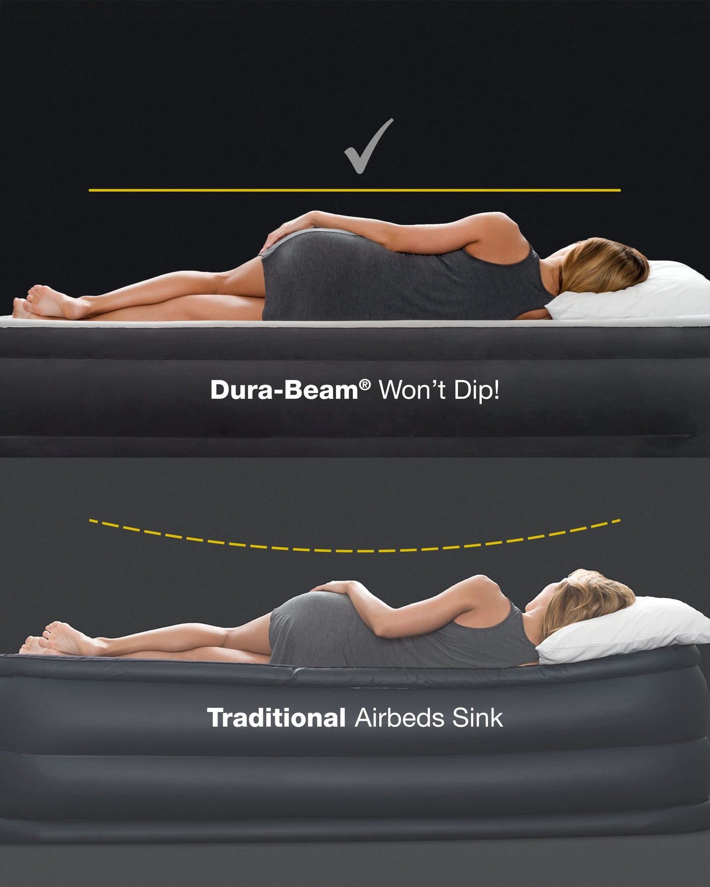 Intex 64778E Dura-Beam Standard Prestige Air Mattress: Fiber-Tech – Full Size – Hand-Held Battery Pump – 10in Bed Height – 600lb Weight Capacity