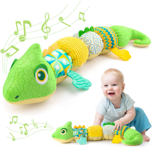 AWOTOY Baby Toys 0-6-12 Months, Musical Stuffed Animal Activity Soft Toys with Multi-Sensory Crinkle,Rattles and Textures,Infant Tummy Time Toys for Newborn Boys Girls,Dinosaur,Green