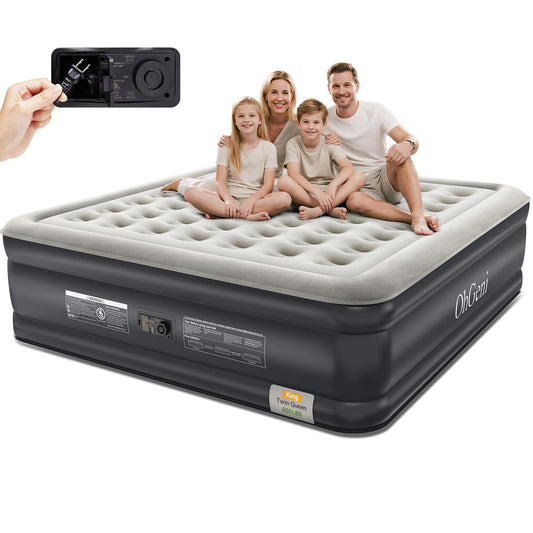 OhGeni King Air Mattress Family Choice Award with Built-in Pump,18'' Comfortable Blow Up Colchones Inflables Mattress for Home,Guests, Portable Air Bed for Adults, Airbed Supports Up to 650 lbs,Black