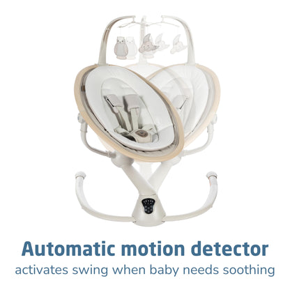 Maxi-Cosi Cassia Baby Swings for Infants: Smart Portable Baby Swing with Music, Lightweight & Foldable Baby Swing, 360 Rotation Infant Swing, Classic Oat
