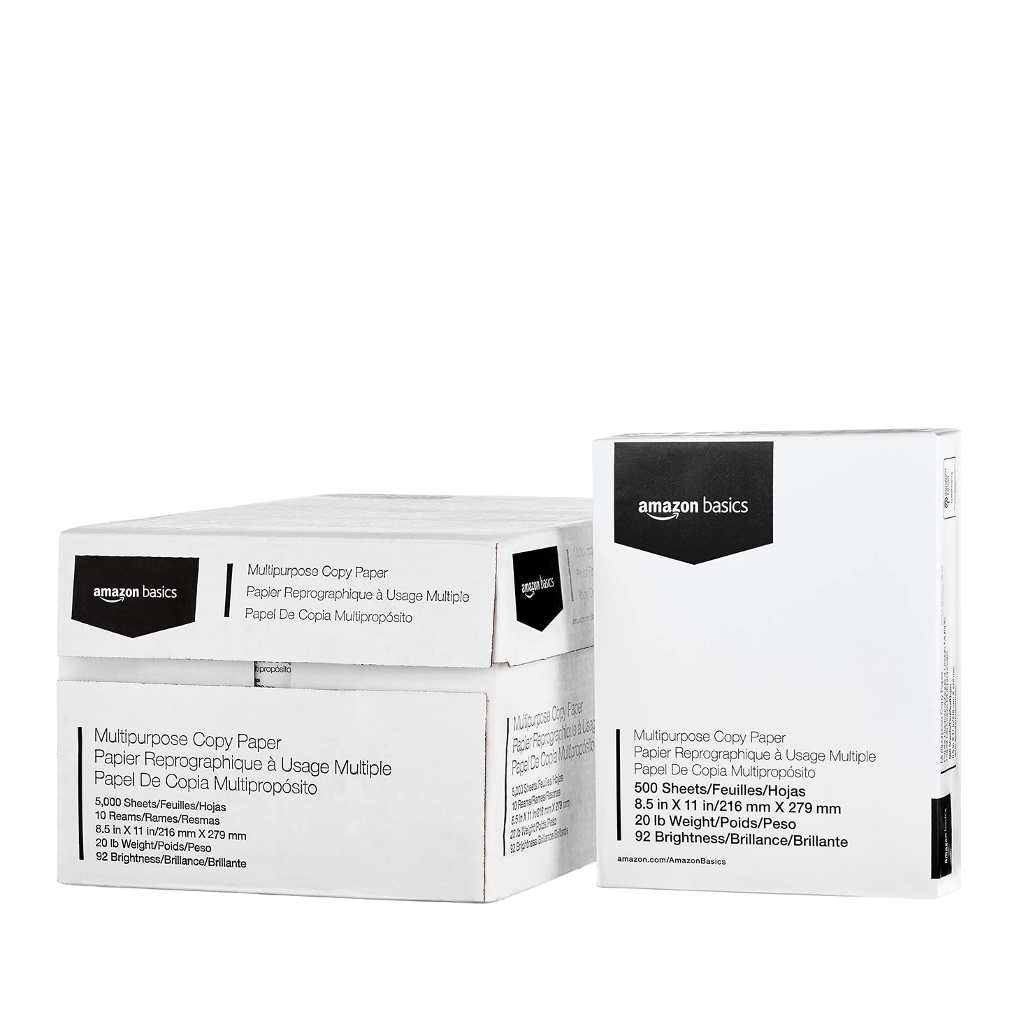 Amazon Basics Multipurpose Copy Printer Paper, 20 lb, 92 Bright, 8.5" x 11" Letter Size, White, 10 Reams, 5000 Sheets