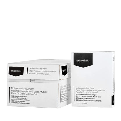 Amazon Basics Multipurpose Copy Printer Paper, 20 lb, 92 Bright, 8.5" x 11" Letter Size, White, 10 Reams, 5000 Sheets