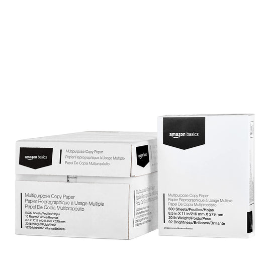 Amazon Basics Multipurpose Copy Printer Paper, 20 lb, 92 Bright, 8.5" x 11" Letter Size, White, 10 Reams, 5000 Sheets