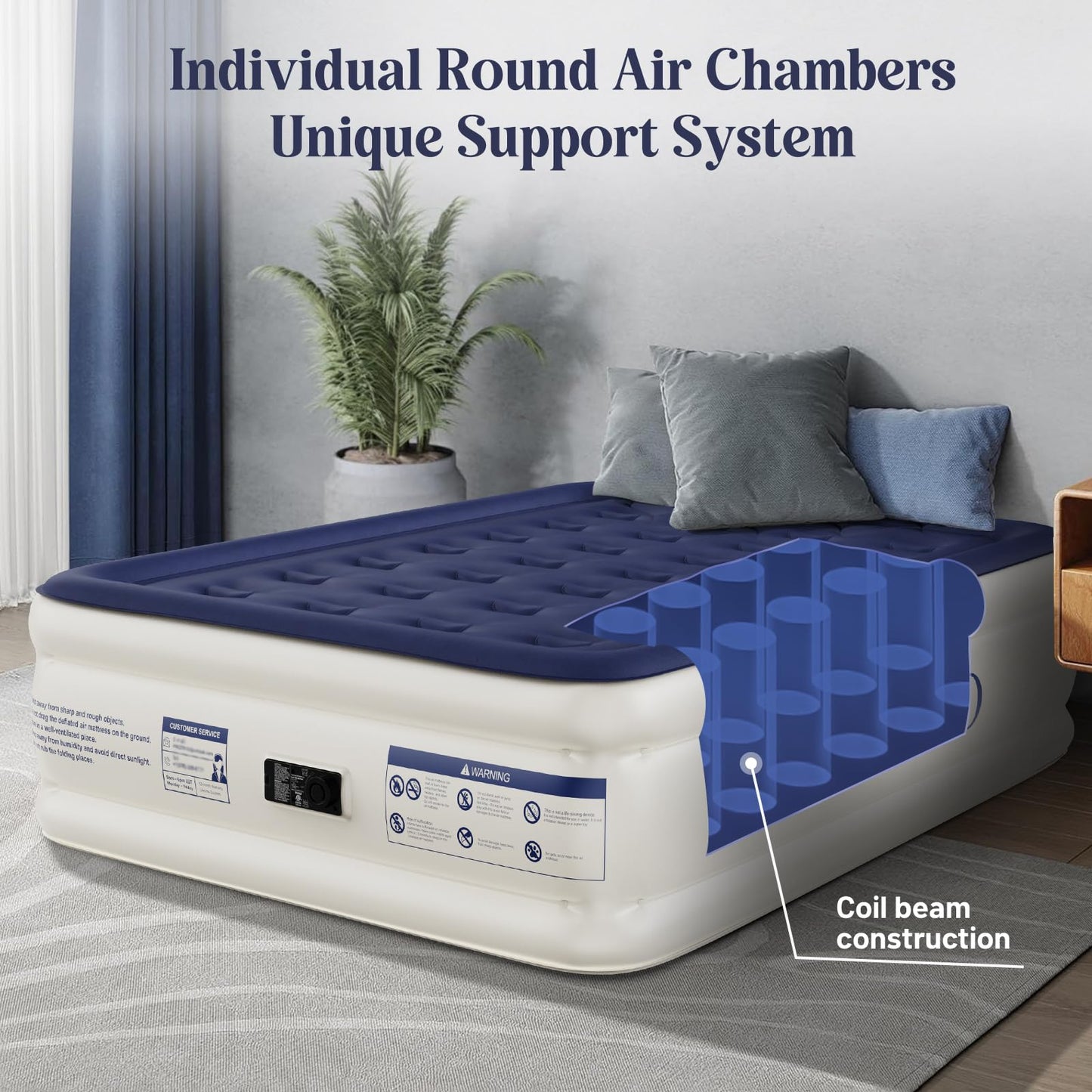 KNZZO Air Mattress Full with Built-in Pump, Blow Up Mattress with Soft Flocked Top, Leakproof Inflatable Mattress, Foldable Waterproof Air Bed for Home, Guests, Camping, with Storage Bag