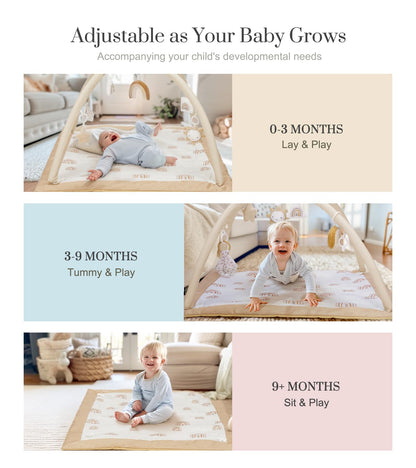 Washable Tummy Time Mat, Baby Play Gym with 6 Featured Toys and 12 Milestone Cards, Baby Gym for Infant & Toddler, Deluxe Larger Baby Play Mat, Baby Play Mats for Floor, Non Slip Mats