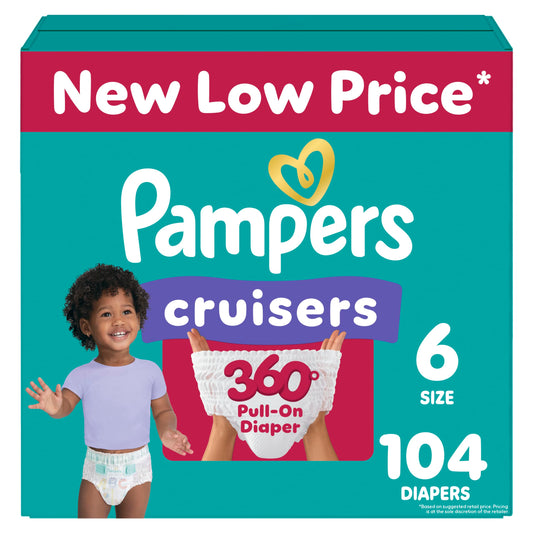 Pampers Diapers - Cruisers 360 - Size 6, 104 Count, Babyproof up to 100% Leakproof Pull-On Diaper