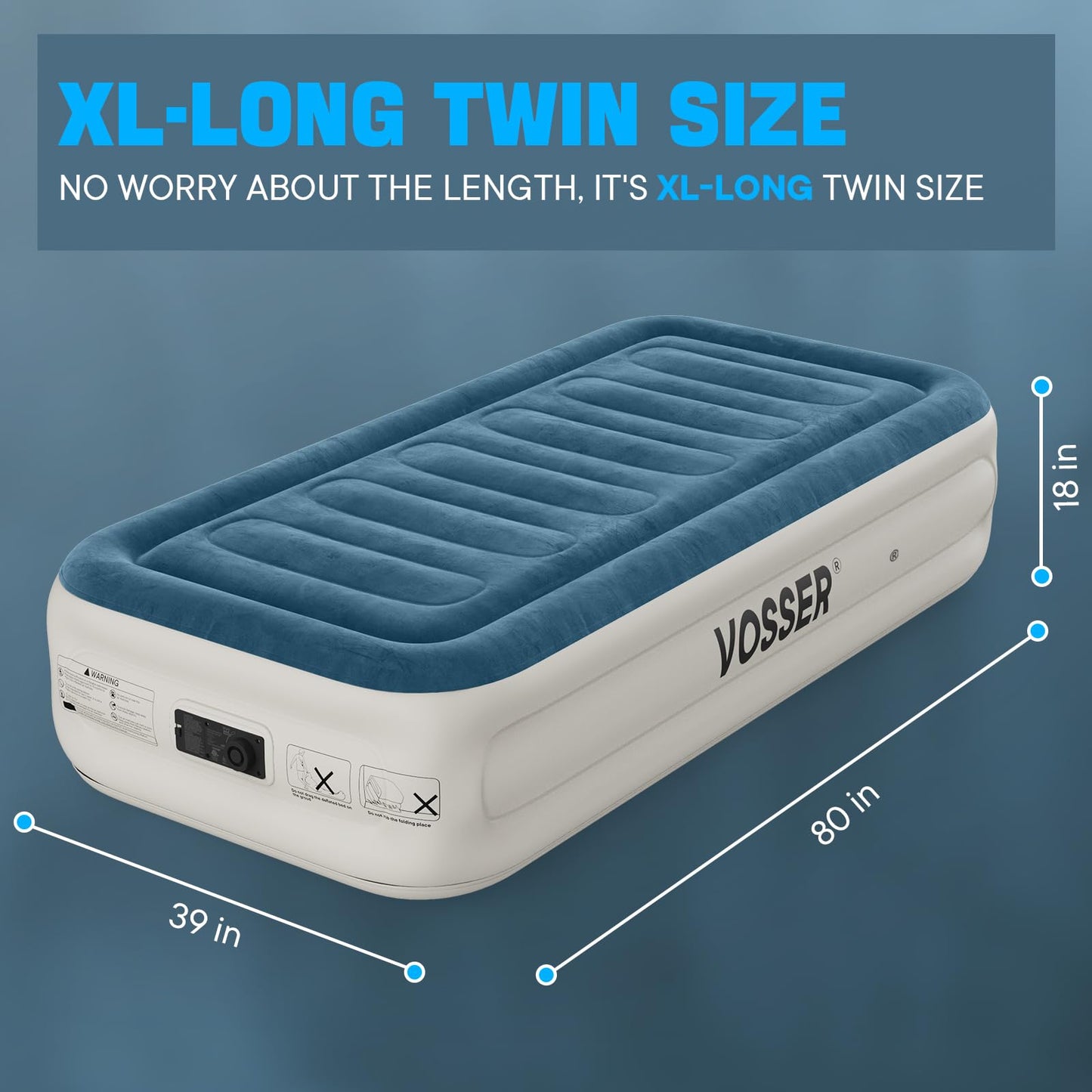 VOSSER Twin Air Mattress with Built-in Pump,Fast & Easy Inflation/Deflation Inflatable Mattress, Foldable Blow Up Mattress with Storage Bag, Inflatable Bed for Home, Camping & Guests