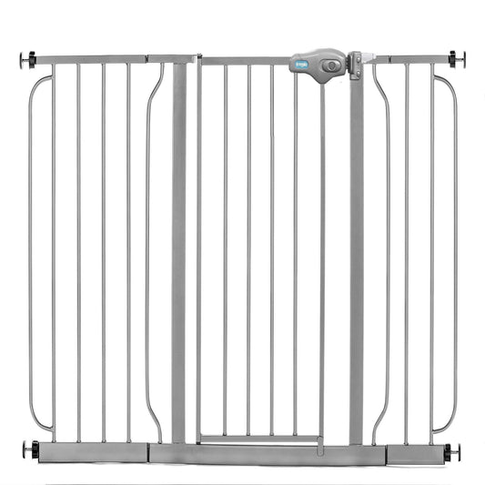 Regalo Easy Step 49-Inch Extra Wide Baby Gate, Includes 4-Inch and 12-Inch Extension Kit, 4 Pack of Pressure Mount Kit and 4 Pack of Wall Mount Kit, Platinum - Total Pack of 1