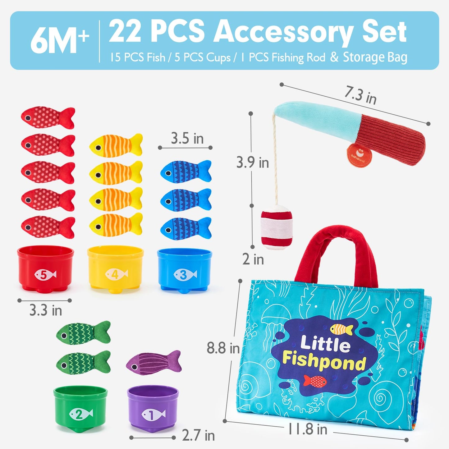 hahaland Montessori Toys for 1 Year Old - 10 in 1 Cloth Toddler Fishing Game with Stacking Cups, Baby Toy 12-18 Months One Year Old Boy Birthday Gift, Toddler Toys for 1 Year Old Boy Girl Gifts