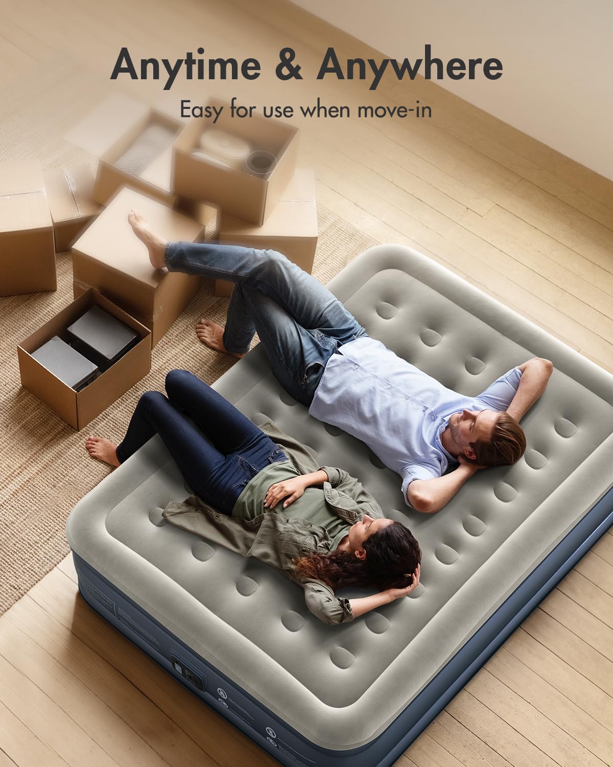 iDOO Queen Air Mattress with Built in Pump, 18 Raised Comfort Inflatable Blow up Mattress, Upgraded Four Chamber Portable Air Bed for Camping, Guests and Home, Colchon Inflable, 650 lbs Max