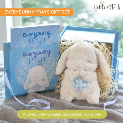 Tickle & Main Baptism Gifts for Boys Praying Musical Bunny Set - 7 in Blue Plush & Illustrated Board Book - Christening Present for Boys & Baptismal Treasures Reciting Now I Lay Me Down to Sleep