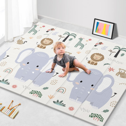 NOONKTY 79x71 Foldable Baby Play Mat for Floor, Extra Large Non-Toxic Tummy Time and Crawling Playmat, Thick Foam Play Mat for Baby, Reversible Portable Babies Floor Mats for Infant, Toddler
