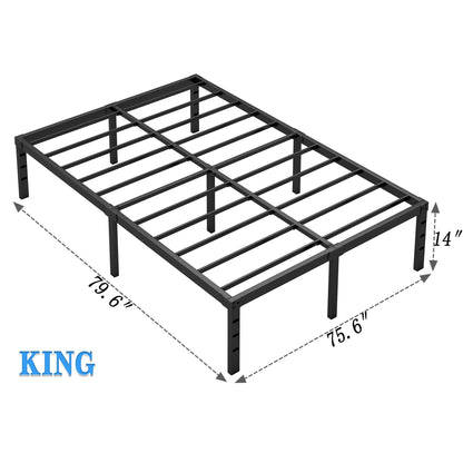 NEW JETO Metal Bed Frame,King Size Bed Frame with Storage Space,Heavy Duty Sturdy Mattress Foundation,Easy Assembly,No Box Spring Needed, Black,14 Inch,King