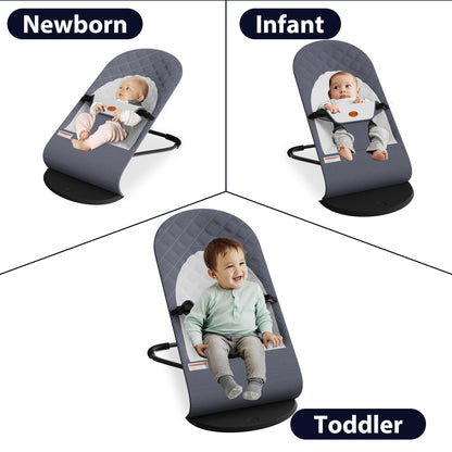 Portable Baby Bouncer Seat for Infants, 0-18 Months, 3 Modes of Use with Rocker & Stationary Options, Ergonomic Infant Chair with Hanging Toys, Baby Shower Gifts – Grey