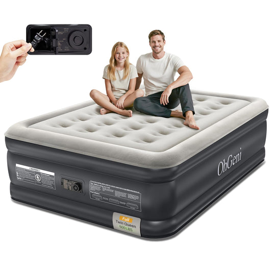 OhGeni Air Mattress Full with Built-in Pump,18'' Comfortable Blow Up Colchones Inflables Mattress for Home,Guests,Foldable,Portable Bed for Adults,Durable Airbed Supports Up to 600 lbs,Black