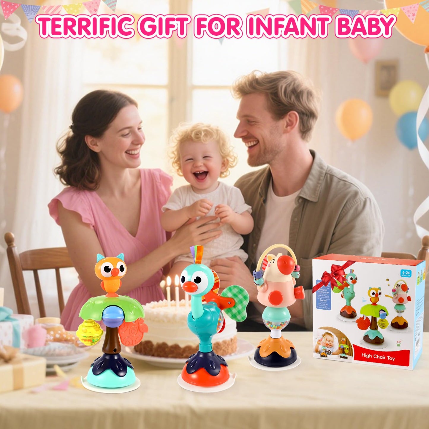 Baby Toys 6-12 Months 3PACK High Chair Scution Cup Toys Rattle Toys for Babies 12-18 Months Baby Tray Infant Toy for 6 9 12 18 24 Months Newborn Gifts for 1 2 Year Olds Boys Girls Kids Birthday Xmas