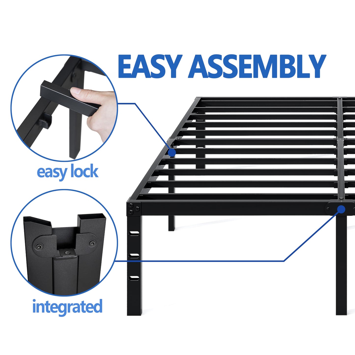 NEW JETO Metal Bed Frame,King Size Bed Frame with Storage Space,Heavy Duty Sturdy Mattress Foundation,Easy Assembly,No Box Spring Needed, Black,18 Inch,King