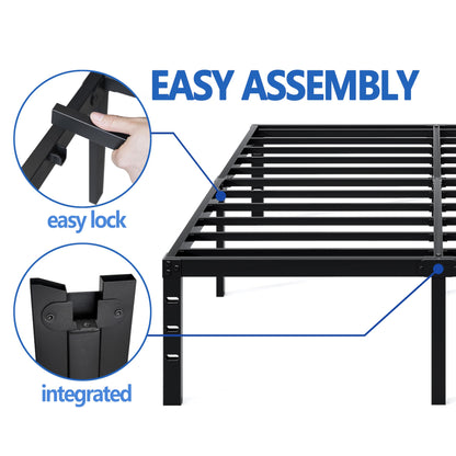 NEW JETO Metal Bed Frame,King Size Bed Frame with Storage Space,Heavy Duty Sturdy Mattress Foundation,Easy Assembly,No Box Spring Needed, Black,18 Inch,King