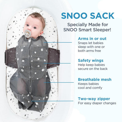 Happiest Baby SNOO Sleep Sack - 100% Organic Cotton Baby Swaddle Blanket - Doctor Designed Promotes Healthy Hip Development (White, Medium)