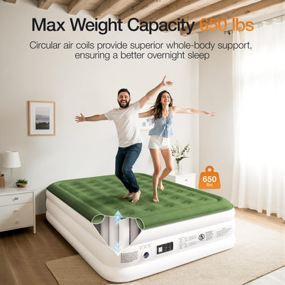 Zearna Air Mattress Queen with Built in Pump - Upgraded Blow Up Bed, 2 Mins Quick Self Inflatable with Double Air Chamber, 18"/650lbs Max, All Night No Lost Air, for Camping,Home,Portable Travel