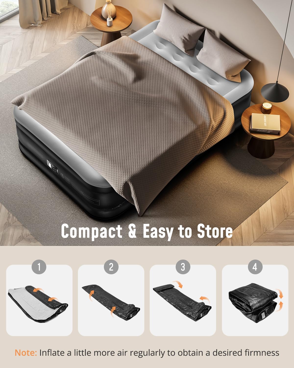 Airefina Air Mattress Full with Built in Pump, 18" Comfort Blow Up Mattress Quick Inflation/Deflation, Inflatable Mattress with Carrying Bag Portable for Guest Home Full Size Colchones Inflables