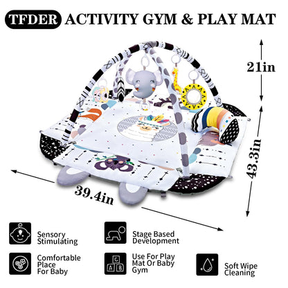 TFDER Baby Gym Play Mat, 8-in-1 Tummy Time Mat & Activity Gym, Washable Ball Pit, Infant Play Mat with Detachable Toys for Sensory Exploration and Motor Skill Development