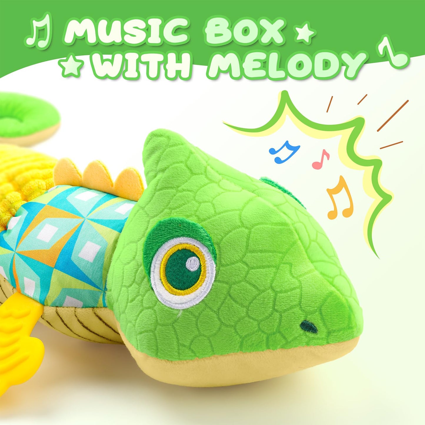 AWOTOY Baby Toys 0-6-12 Months, Musical Stuffed Animal Activity Soft Toys with Multi-Sensory Crinkle,Rattles and Textures,Infant Tummy Time Toys for Newborn Boys Girls,Dinosaur,Green