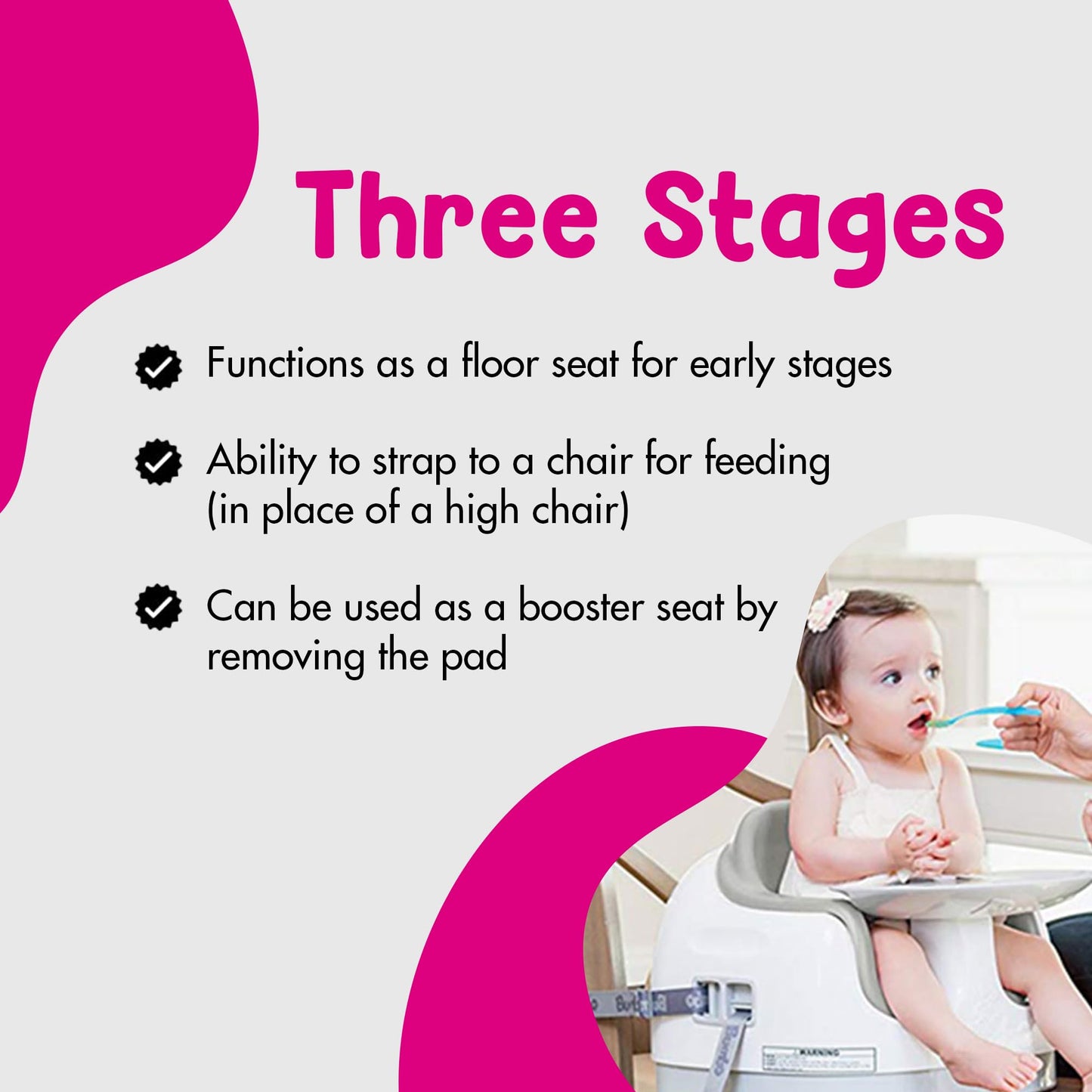 Bumbo 3-in-1 Multi-Seat for 6 to 36 Months, Travel Baby Feeding & Play Floor Seat, All-in-One Portable Booster with Tray & Toddler High Chair, Cool Grey