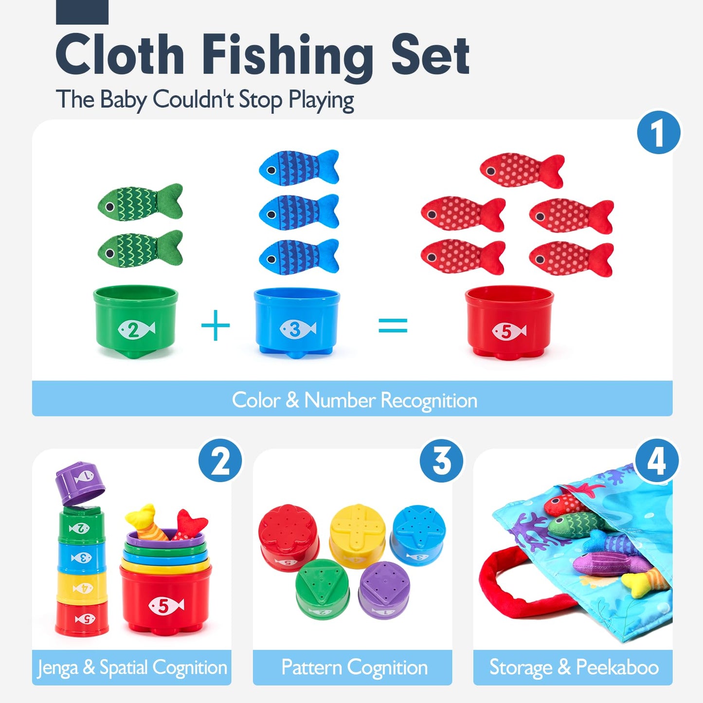 hahaland Montessori Toys for 1 Year Old - 10 in 1 Cloth Toddler Fishing Game with Stacking Cups, Baby Toy 12-18 Months One Year Old Boy Birthday Gift, Toddler Toys for 1 Year Old Boy Girl Gifts
