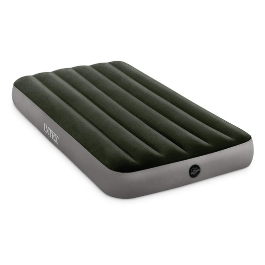 Intex 64777E Dura-Beam Standard Prestige Air Mattress: Fiber-Tech - Twin Size - Hand-Held Battery Pump - 10in Bed Height - 300lb Weight Capacity