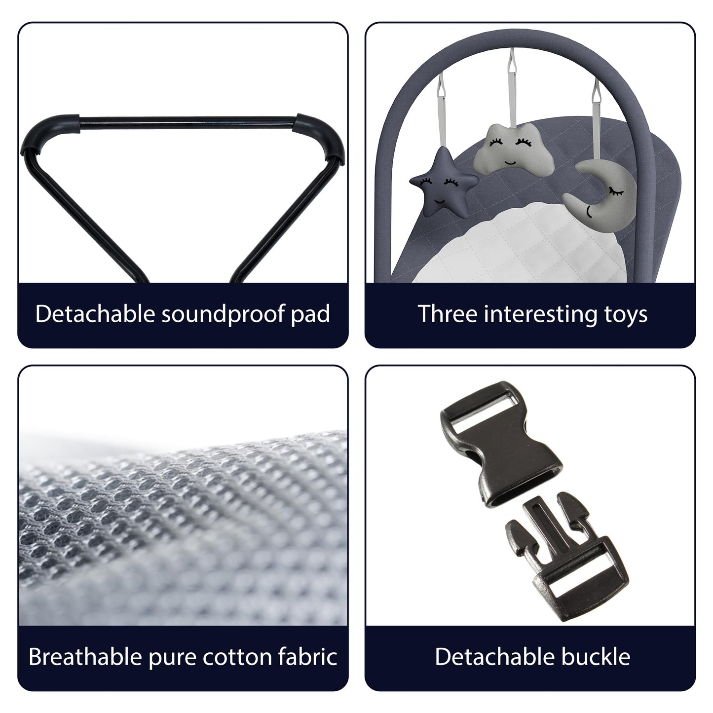 Portable Baby Bouncer Seat for Infants, 0-18 Months, 3 Modes of Use with Rocker & Stationary Options, Ergonomic Infant Chair with Hanging Toys, Baby Shower Gifts – Grey