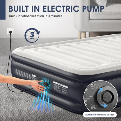 Air Mattress Queen With Built In Pump,18''Raised Blow Up Mattress 2 Mins Self-Inflation/Deflation,Upgraded Thicker Inflatable Mattress，Air Bed with Storage Bag for Guests,Home，Camping，660 lbs Max