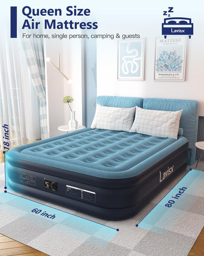 Lavisx Queen Air Mattress with Built in Pump 16" Blow Up Mattress Raised Air Bed, 3 Mins Quick Self Inflatable with Storage Bag for Guest and Home