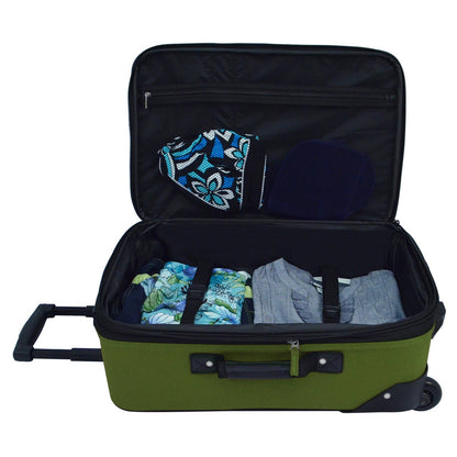 U.S. Traveler Rio Lightweight Carry-On Suitcase 20" Softside Expandable Design, Durable, Business and Travel, Evergreen, Set