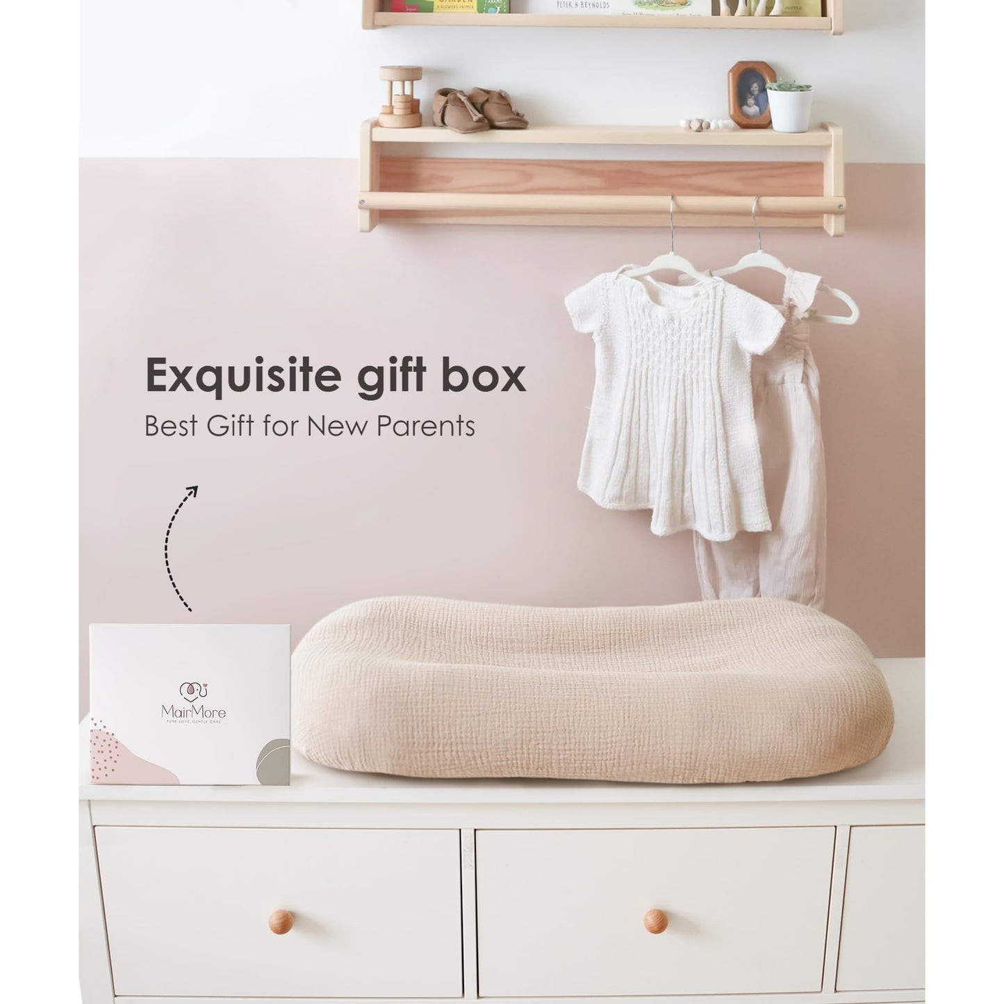 MairMore Muslin Baby Lounger Cover for Newborn & Infant, 100% Cotton Soft and Breathable Lounger Slipcover for Baby Girls and Boys, Pack of 2 (Pink, Ivory)