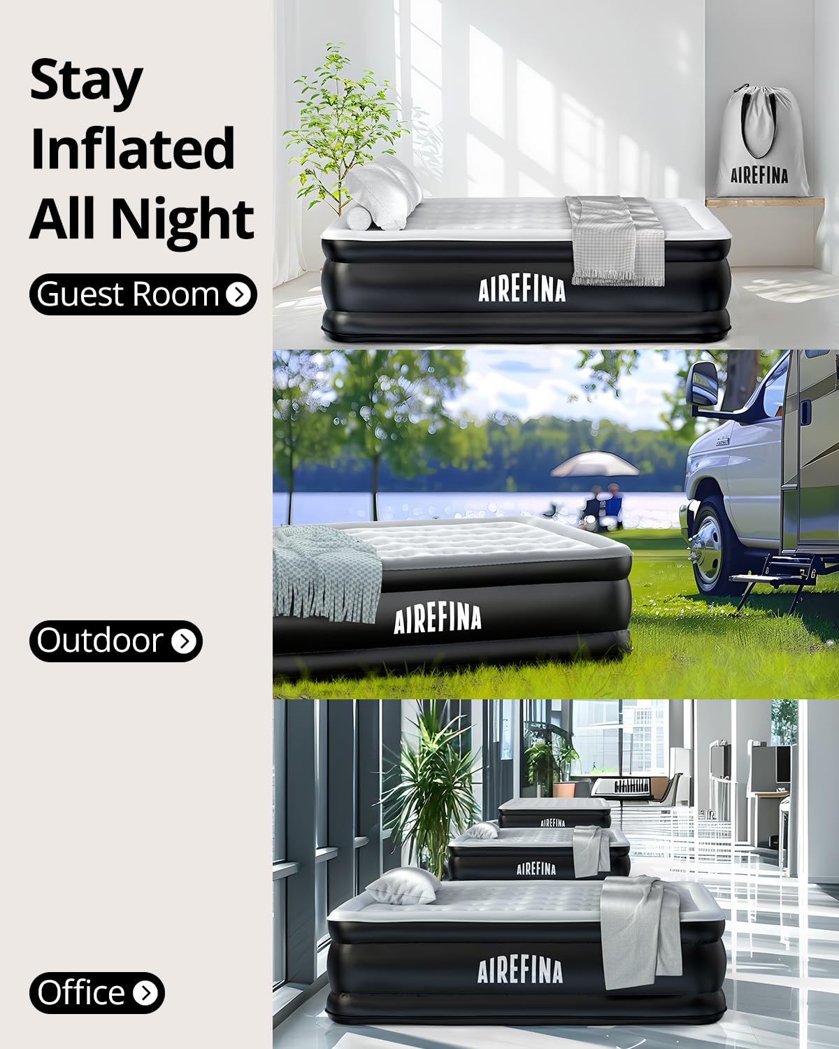 Airefina Air Mattress Queen with Built in Pump, 18 Raised Comfort Blow Up Mattress with Carrying Bag, Portable Inflatable Mattress for Guest Home, Air Bed Colchones Inflables 750 Lbs Max, 80*60*18 in