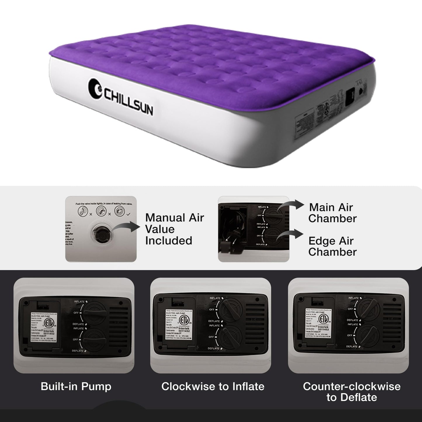 CHILLSUN Twin Air Mattress with Built-in Pump-2 Mins Quick Inflate/Deflate Double Height Blow Up Mattress for Camping,Home & Portable Travel - Adjustable Inflatable Mattresses,Durable Waterproof