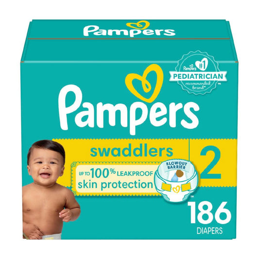 Pampers Baby Diapers - Swaddlers - Size 2, 186 Count, Ultra Absorbent Disposable Infant Diaper