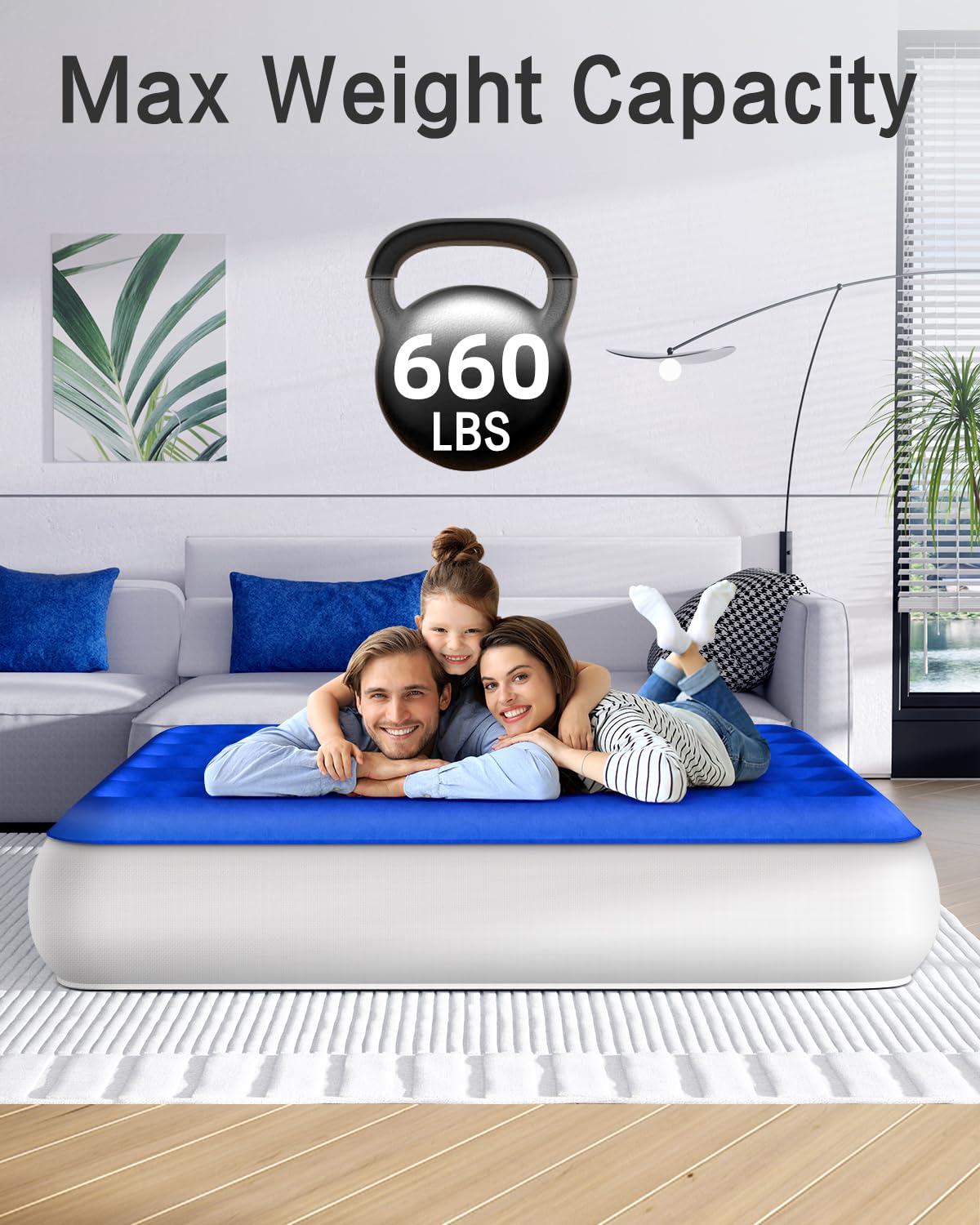 Xsleep Queen Air Mattress with Built in Pump Luxurious Comfort Raised Inflatable Mattress Queen Airbed Blow Up Mattress for Home and Guests 80"*60"*13" Air Bed 2 Mins Fast Inflate/Deflate 660 lbs Max