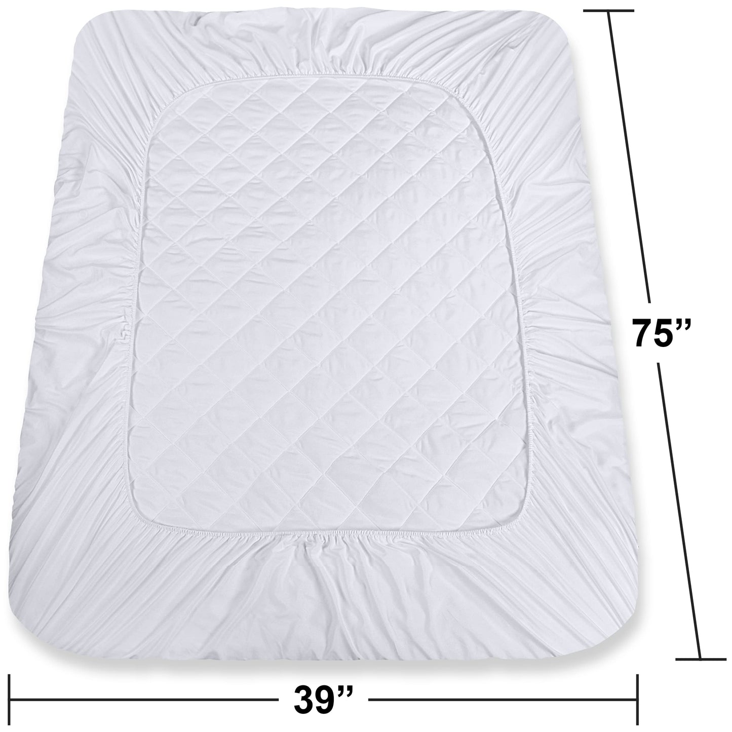 Utopia Bedding Quilted Fitted Mattress Pad, Twin Size, Elastic Fitted Mattress Topper Protector and Cover Stretches up to 16 Inches Deep, Machine Washable (White)