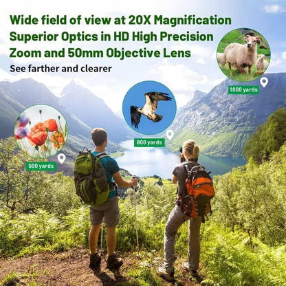 Binoculars for Adults 20x50 High Power Low Light Waterproof HD Compact Binoculars,BAK4 Prism FMC Lens for Bird Watching Hunting Travel Football Stargazing