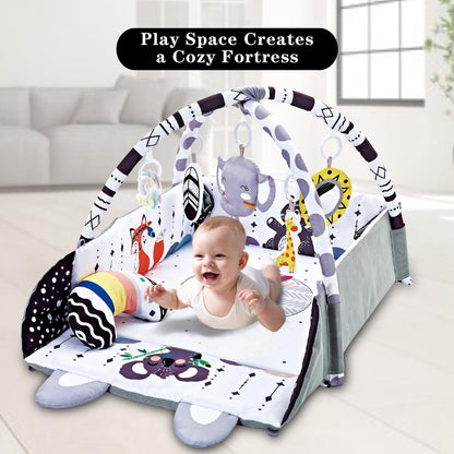 TFDER Baby Gym Play Mat, 8-in-1 Tummy Time Mat & Activity Gym, Washable Ball Pit, Infant Play Mat with Detachable Toys for Sensory Exploration and Motor Skill Development