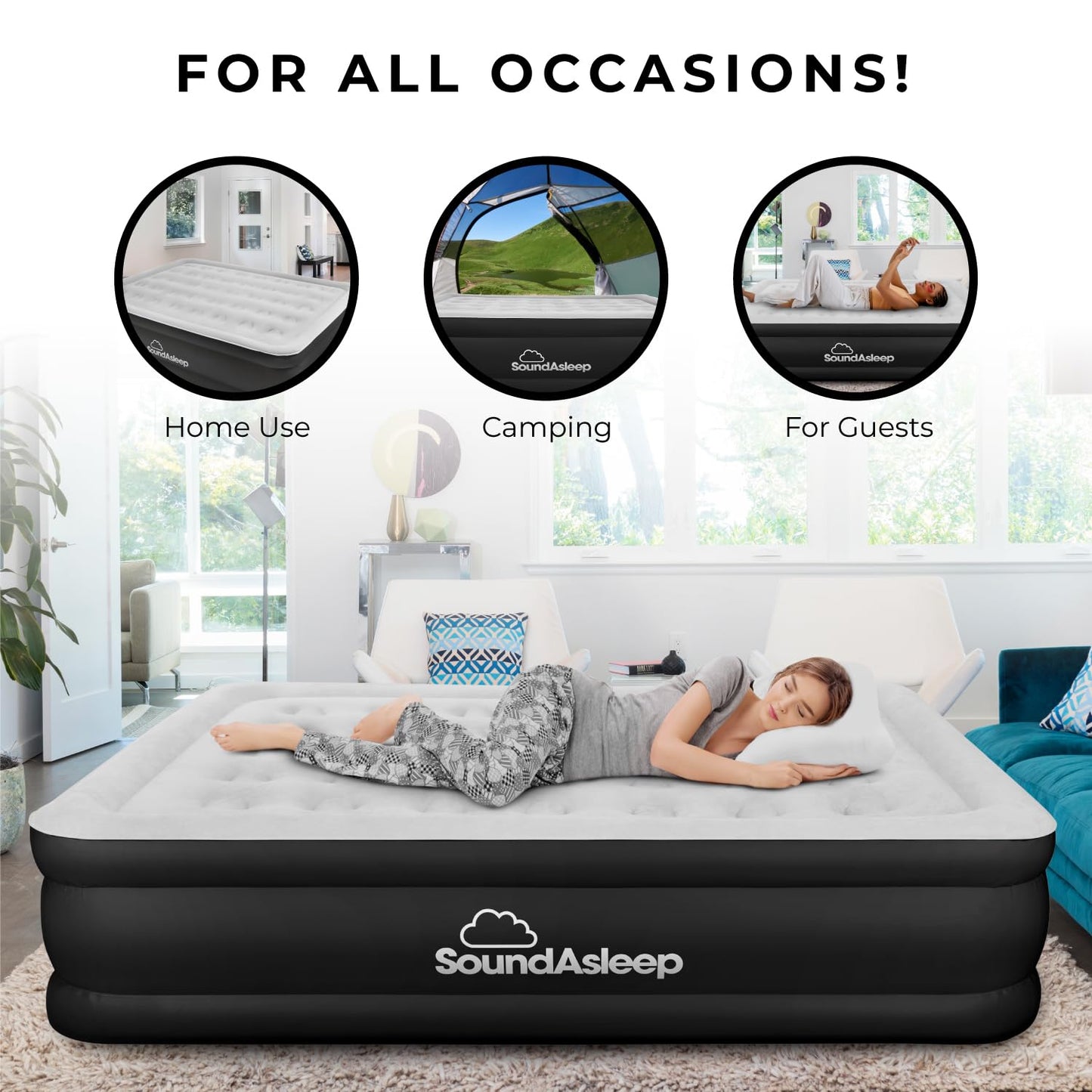 SoundAsleep Dream Series Luxury Air Mattress with ComfortCoil Technology & Built-in High Capacity Pump for Home & Camping- Double Height, Adjustable, Inflatable Blow Up, Portable - Queen Size