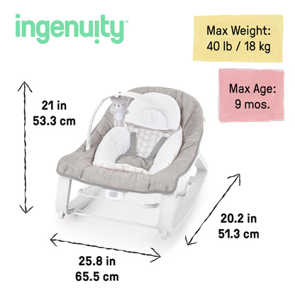 Ingenuity Keep Cozy 3-in-1 Grow with Me Vibrating Baby Bouncer Seat & Infant to Toddler Rocker, Vibrations & Toy Bar, 0-30 Months Up to 40 lbs (Linden)