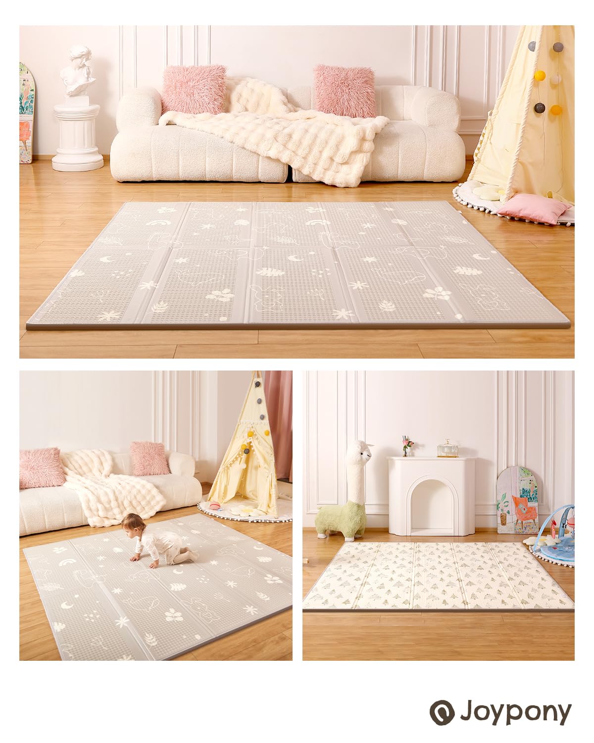 Joypony Baby Play Mat 79x 71 Inch, Extra Large Foldable Play Mats for Babies and Toddlers, Waterproof & Anti-Slip Portable Baby Floor Mat for Tummy Time, Non Toxic Foam Play Mat for Floor Travel Bag