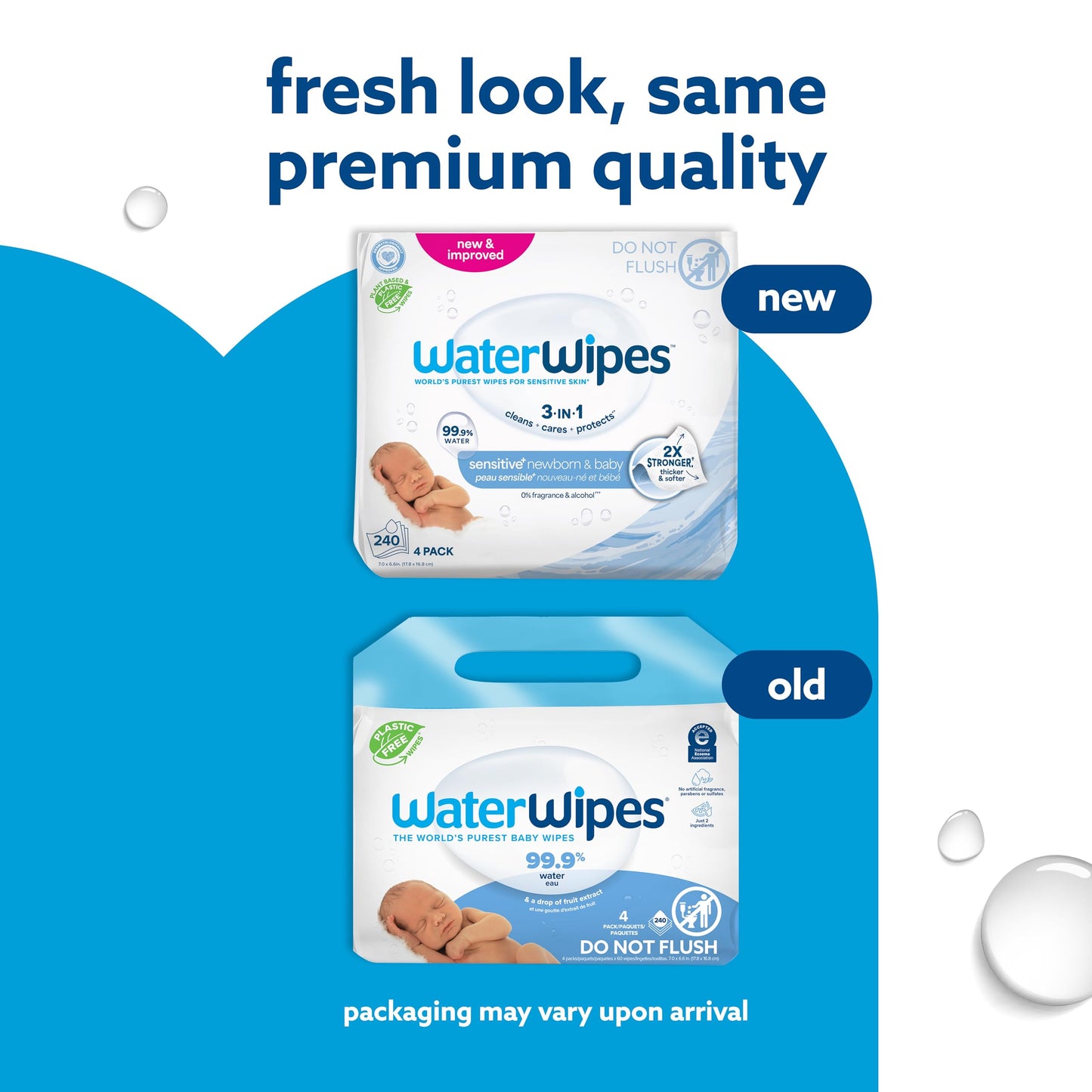 WaterWipes Sensitive+ Newborn & Baby Wipes, 3-In-1 Cleans, Cares, Protects, 99.9% Water, Unscented & Hypoallergenic, 240 Count (4 Packs)