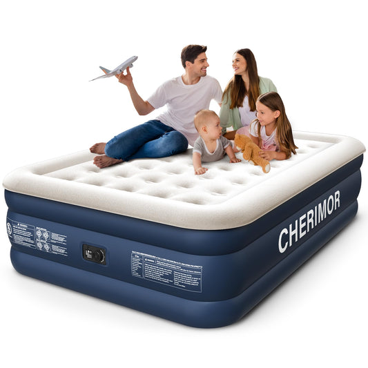 CHERIMOR Queen Air Mattress with Built in Pump, 18" Elevated Height, 48Hr Leak-Tested, Honeycomb Coil Support, 800 lbs Capacity, Fast 3-Min Inflation–Blow Up Mattress for Guest Room & Sleepover