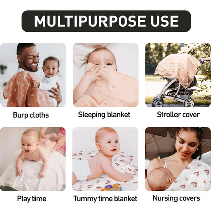 GLLQUEN BABY Receiving Blanket Boy Cotton Muslin Swaddle Blankets Girl Newborn Squares Breathable & Soft Thin Baby Blankets Cloths Double Absorbent Infant Swaddling Wrap - 6 Pack (Sun)
