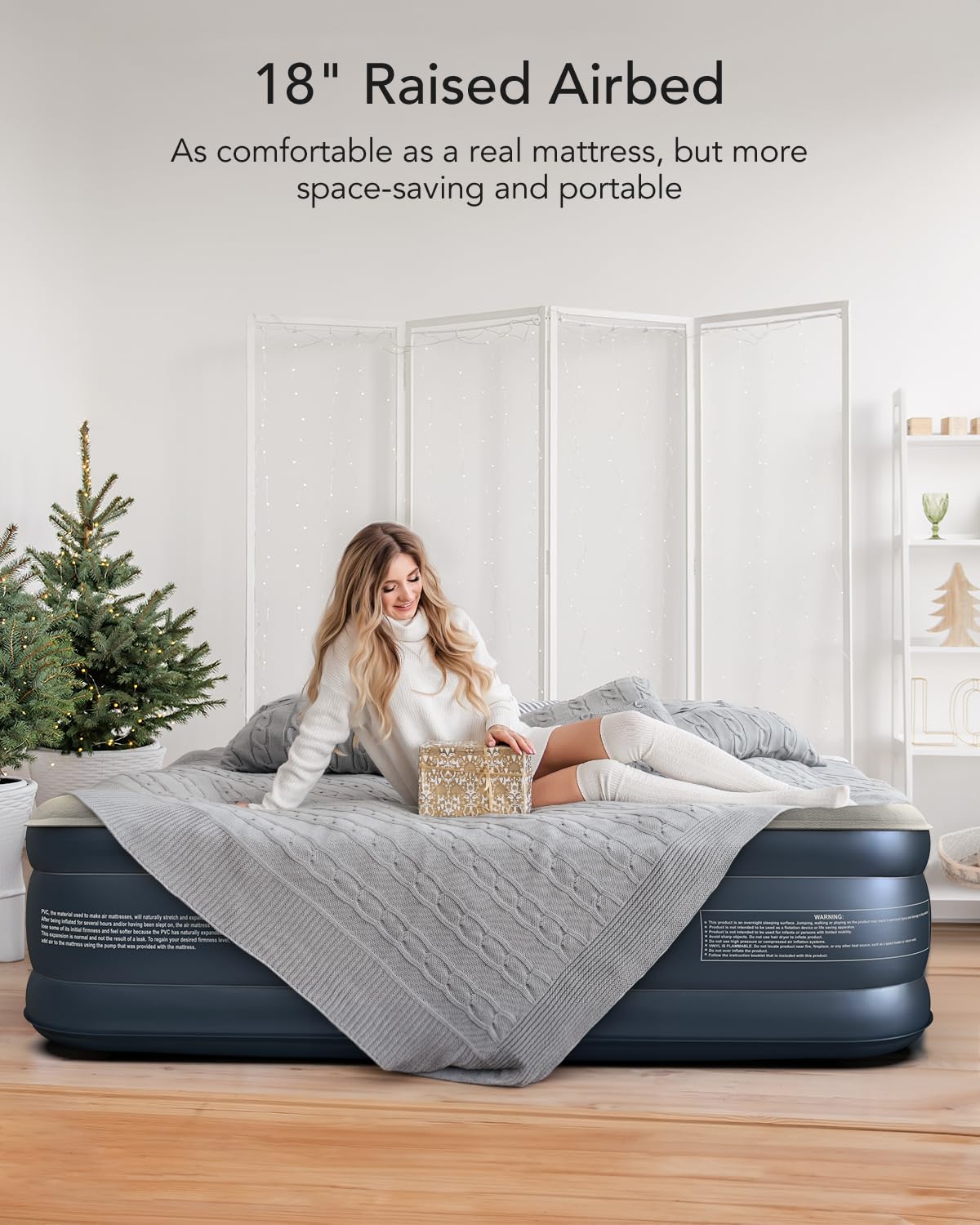 iDOO Twin Air Mattress with Built in Pump, 18" Raised Compact Blow up Mattress, Inflatable Mattress for Camping Guest Home, Portable Travel Air Bed, 2-Min Quick Inflation Deflation, Colchon inflable